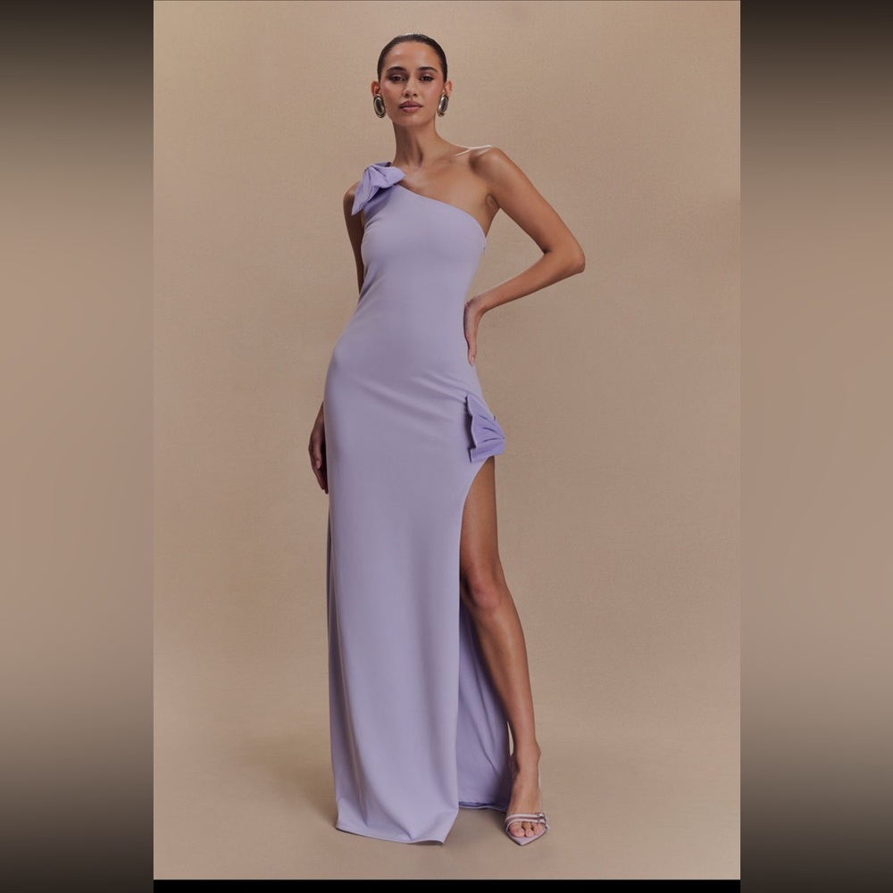 MESHKI Hallie One-Shoulder Bow Maxi Dress Lilac